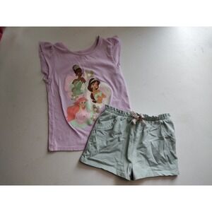 Disney Jumping Beans Girls 4T Princess Tiana Jasmine Ariel Shirt Shorts Set